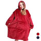 Sweat-Plaid polaire à capuche et poche en microfibre et peluche - Livraison Offerte