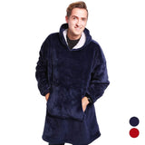 Sweat-Plaid polaire à capuche et poche en microfibre et peluche - Livraison Offerte