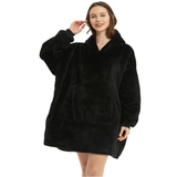 Sweat-Plaid polaire à capuche et poche en microfibre et peluche - Livraison Offerte