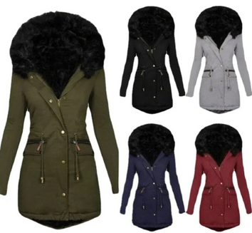 Parka à capuche mi-longue pour femme avec col fourré- Livraison offerte
